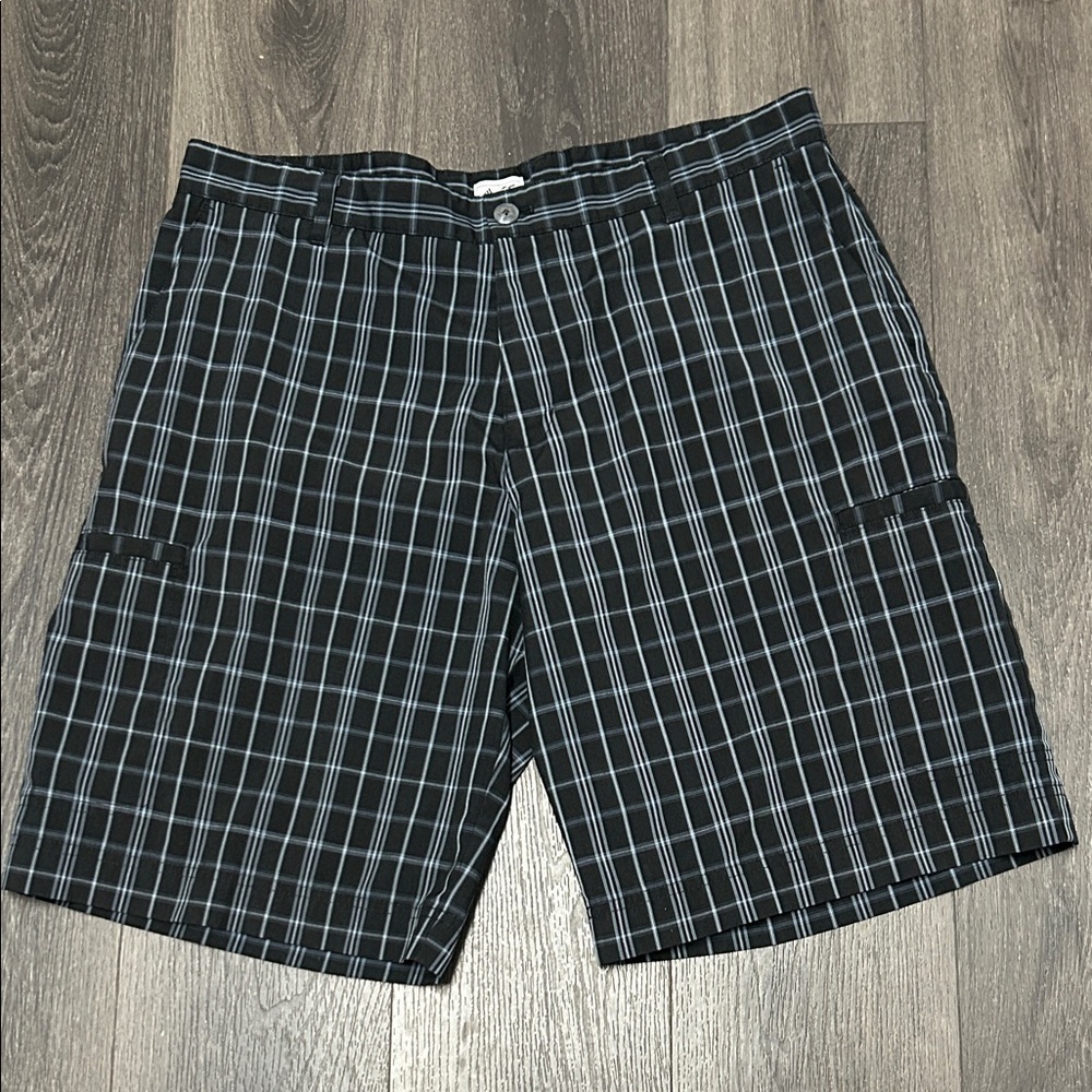 adidas Men's Black and Gray Blue Plaid Shorts